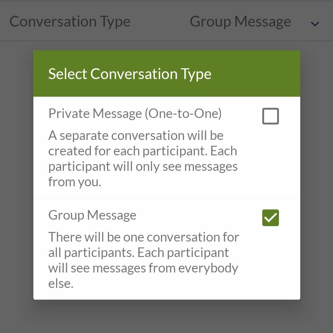 Selectbox for conversation types